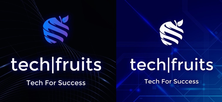 The Techfruits logo takes center stage on a sleek dark background. The classic logo on the left shines in its familiar form, while the inverted version on the right offers a fresh perspective. Both logos represent Techfruits dedication to providing cutting-edge solutions.